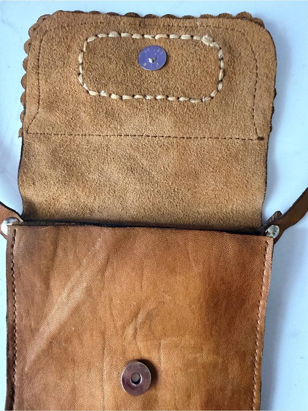 BOLO Genuine Leather Crossbody Pouch Cognac Brown Western Boho